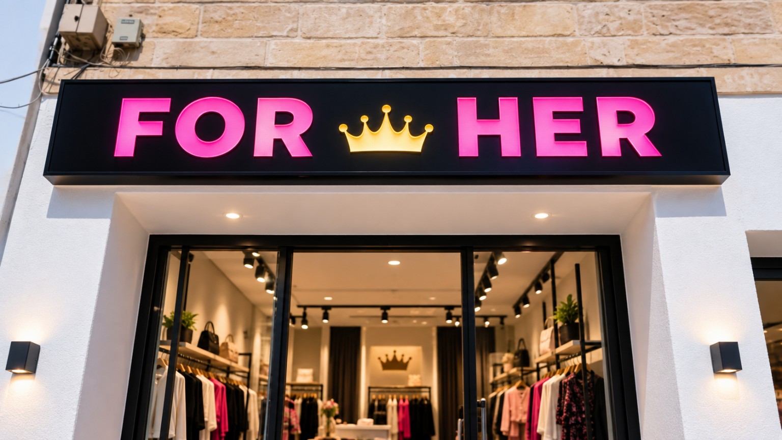 For Her illuminated shop sign completed by PXL